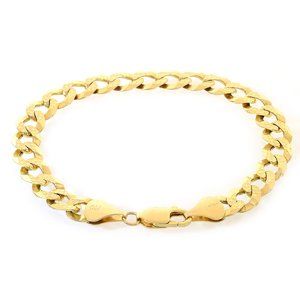 8.4mm Curb Cuban Link Chain Diamond Cut Italy 14K Yellow Gold Bracelet